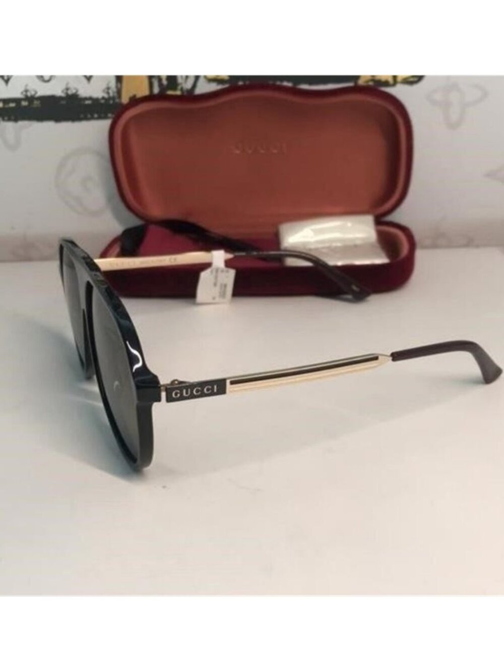 New Authentic  Gucci GG0829SA 002 – Black & Ruthenium Aviator Green Lenses ✨ - Picture 7 of 12